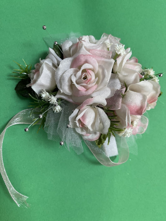 Silk Pink Tipped Roses Wrist Corsage