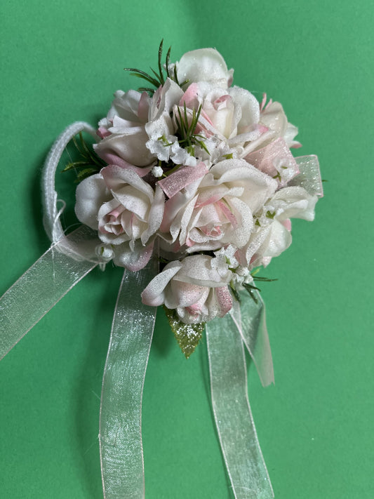 Silk Pink Tipped Roses Wrist Corsage B