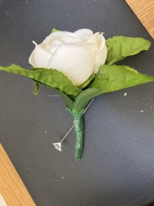 Silk White Cabbage Rose Boutonniere