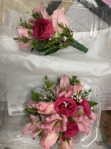 Pinks Wrist corsage and boutonniere