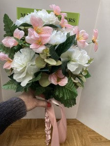 Silk Hand Held Bouquet Mixed Flowers Pink and White